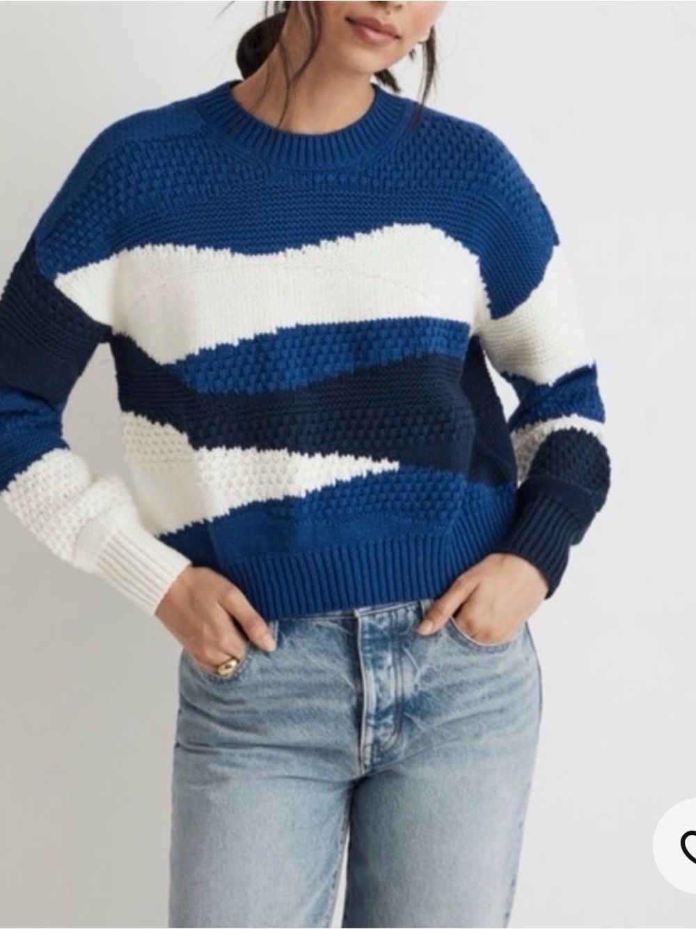 Madewell Blue & White Striped Crewneck Sweater
